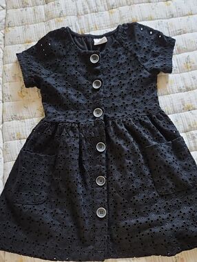 Zara Black Eyelet Button-Front Dress